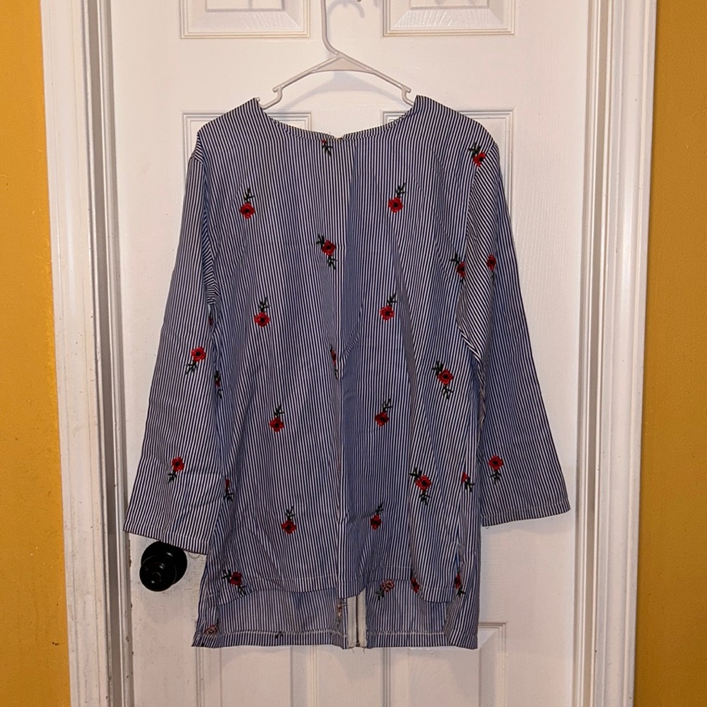 White and blue stripes shirt with flowers